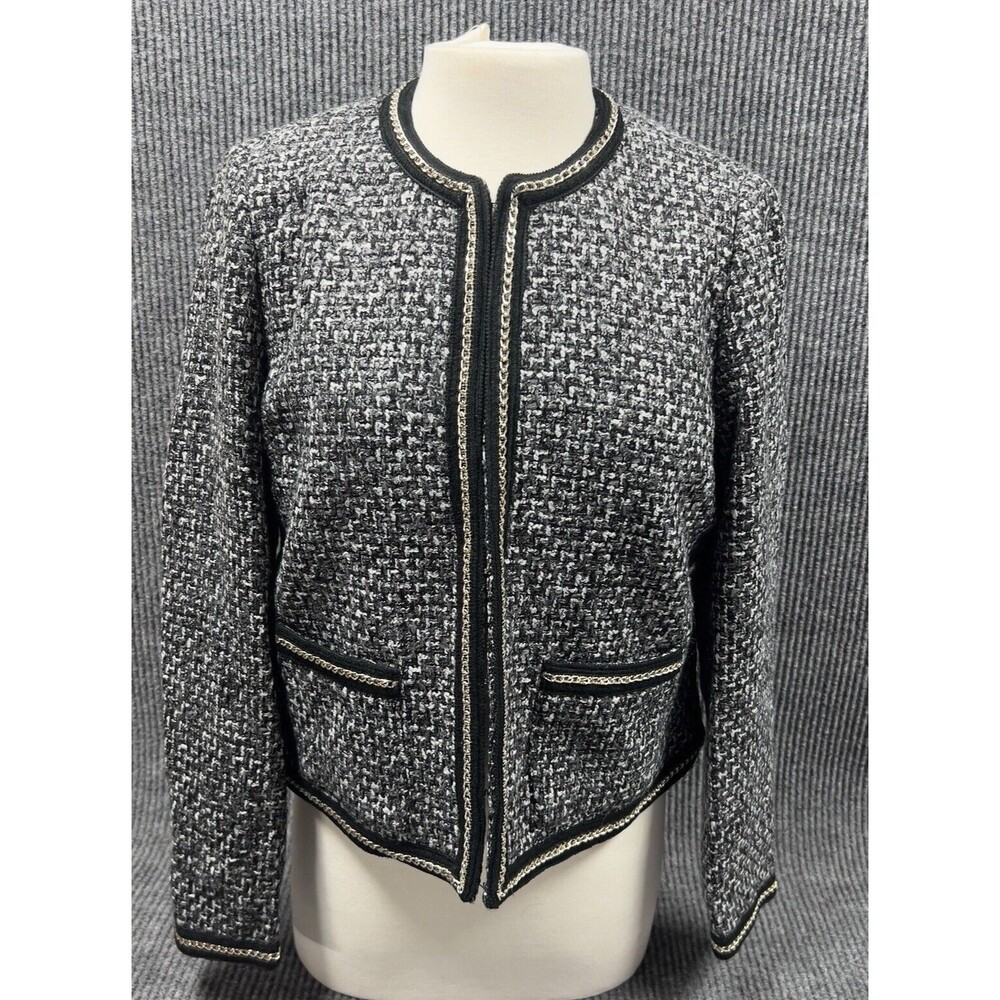 Charming Charlie Womens Large Black Gold Blazer Suit Jacket Dressy Casual NWT